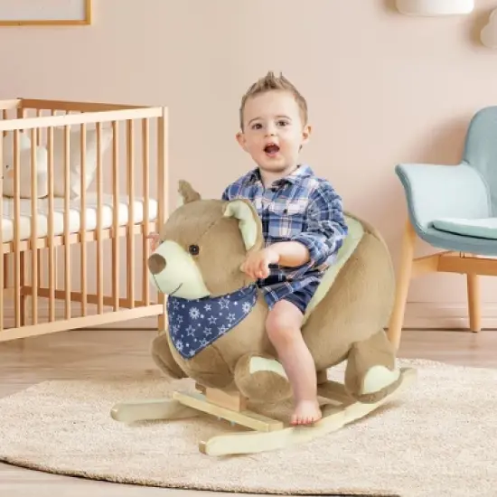 Qaba Kids Ride-On Rocking Horse Toy Bear Style Rocker with Fun Music & Soft Plush Fabric for Children 18-36 Months image {2}