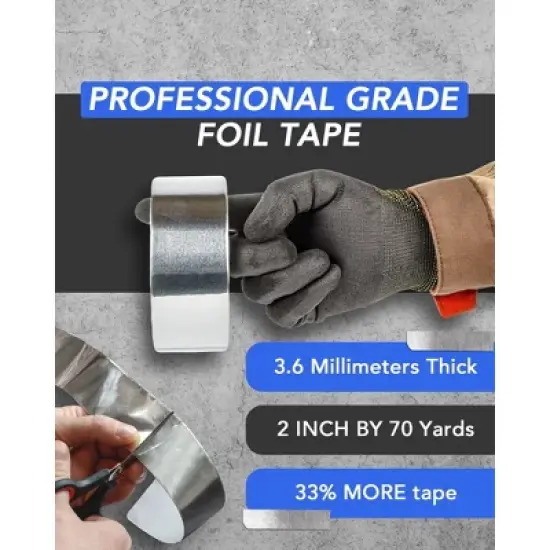 Impresa Professional Grade Aluminum Foil Tape - 4 Pack - 2 Inch by 210 Feet (70 Yards) 3.6 Mil Each Roll - High Temperature image {4}
