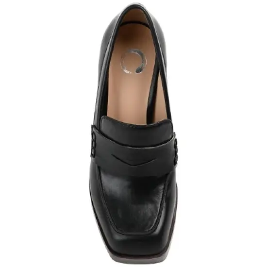 Journee Collection Womens Ezzey Loafer Mid Stacked Heel Square Toe Pumps image {3}