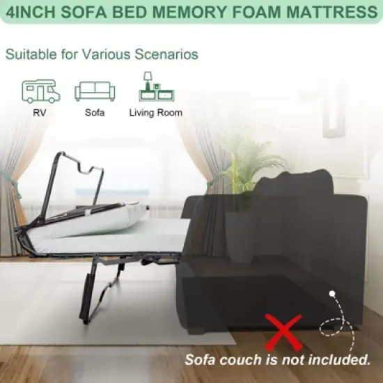 Dyonery 4-Inch Full/Queen Cool Gel Memory Foam Sofa Bed Mattress Replacement-CertiPUR-US Washable Cover Mattress Topper for Sleeper Sofas & Couch Beds image {5}