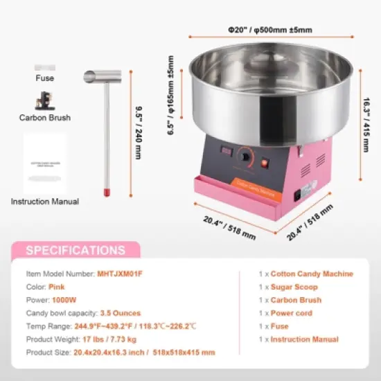 VEVOR Electric Cotton Candy Machine, 1000W Candy Floss Maker, Commercial Cotton Candy Machine with Stainless Steel Bowl, and Sugar Scoop image {7}