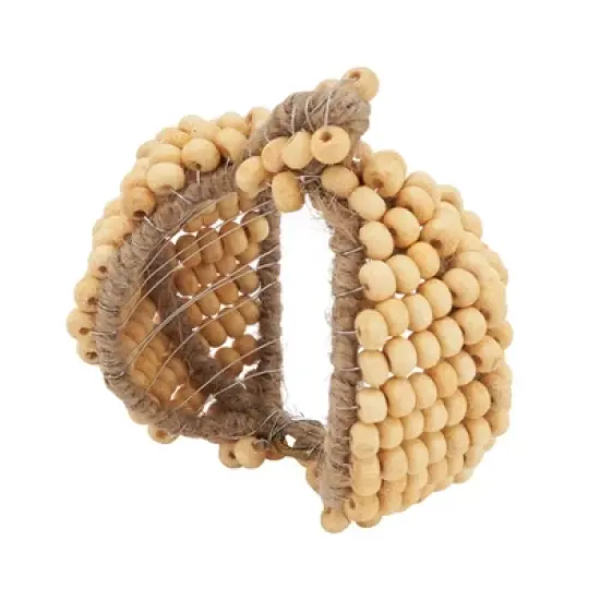Saro Lifestyle Rustic Charm Beaded Pumpkin Napkin Ring (Set of 4), Beige image {4}