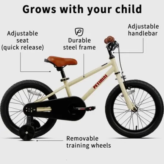 Petimini BP1001YD-4 16 Inch BMX Style Kids Bike with Removable Training Wheels and Rear Coaster Brakes for Kids 4-7 Years Old, Beige image {2}