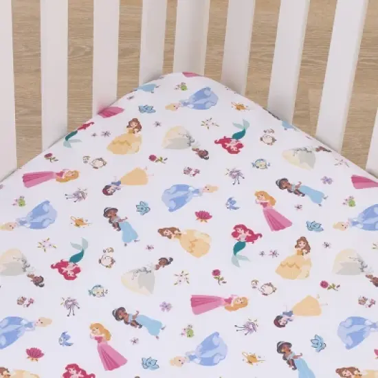 NoJo Disney Princess Pink, Blue, Yellow, and White Super Soft Nursery Fitted Mini Crib Sheet image {2}
