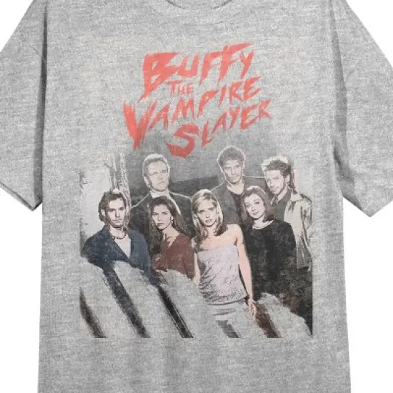 Buffy the Vampire Slayer Cast and Logo Women's Heather Gray Short Sleeve Crew Neck Sleep Shirt image {1}