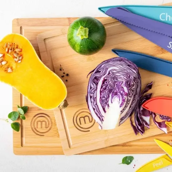 MasterChef 3pc Bamboo Cutting Board Set with Juice Grooves Essential Collection: Lightweight, Teak Brown, Hand Wash image {5}