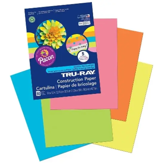 Pacon Tru-Ray Construction Paper 5 Assorted Hot Colors 9" x 12" 50 Sheets Per Pack 5 Packs image {1}