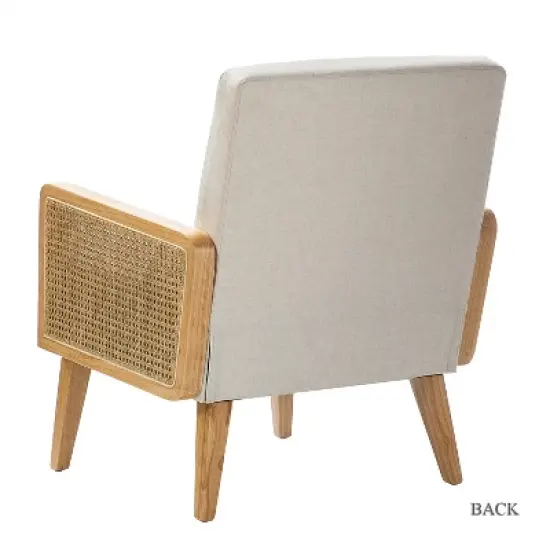 Chlo&eacute; Cane Arm Chair with Wood Base Living Room Upholstered Accent Chair with Rattan Armrest | Karat Home image {7}