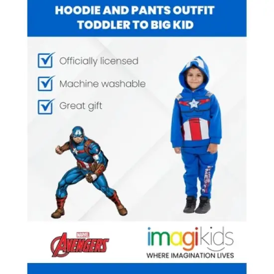 Marvel Avengers Captain America Black Panther Cosplay Fleece Pullover Hoodie and Pants Outfit Set Toddler to Big Kid image {2}