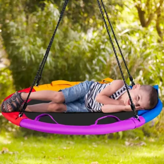 Safstar 40" Saucer Tree Swing Outdoor Round Platform Swing w/ Pillow & Handle image {2}