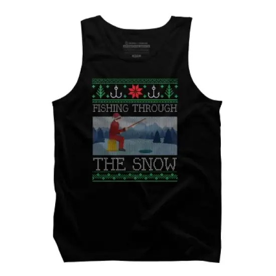 Men's Design By Humans Christmas Ice Fishing Through Snow Fishing Ugly Christmas Sweate By pahari Tank Top image {4}