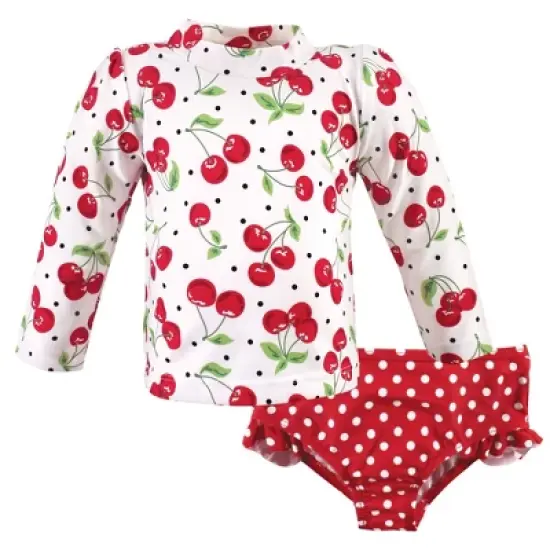 Hudson Baby Infant and Toddler Girl Swim Rashguard Set, Cherries image {4}