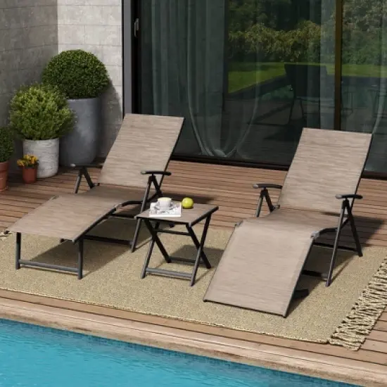 Pellebant Outdoor Aluminum Adjustable Folding Chaise Lounge Chairs and Foldable Side Table image {1}