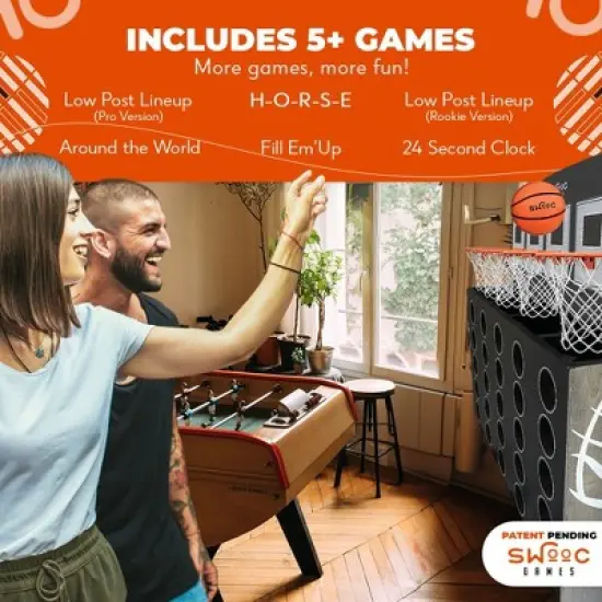 SWOOC Games - Low Post Lineup | Wall Mounted Giant Basketball 4 In A Row w/ 5+ Games | Basketball Hoop For Room Wall Games | Mini Game Room Games image {3}