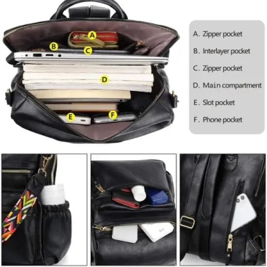 Backpack Purse for Womens Waterproof PU Leather Backpacks image {3}