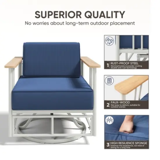 Belord Swivel Outdoor Chairs Set of 4 with 6" Thick Seat Cushion, Metal Outdoor Swivel Glider Chairs with Faux-Wood Armrest and Comfort Foam Cushion image {5}