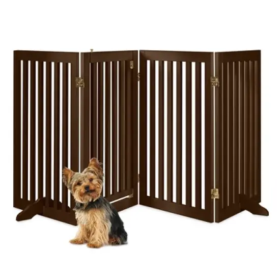 Best Choice Products 31.5in 4-Panel Freestanding Wooden Pet Gate w/ Walk Through Door, Adjustable Pen image {7}