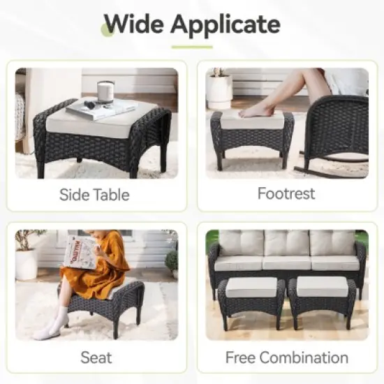 Gymojoy 2 Pieces Assembled Outdoor Patio Ottoman with Removable Cushions image {4}