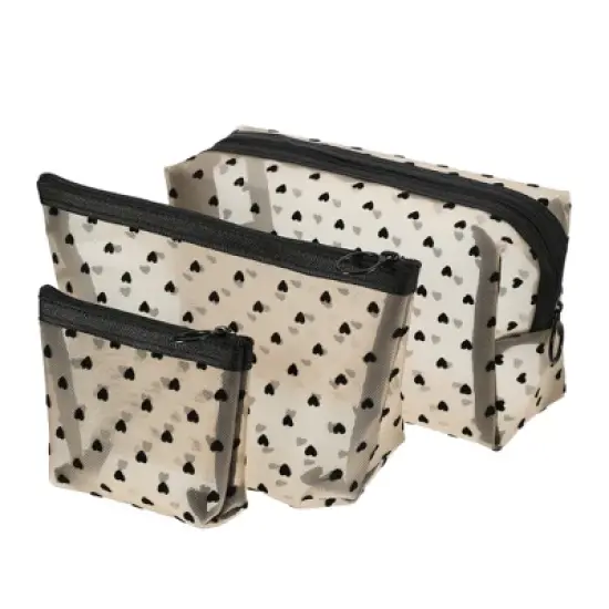 Unique Bargains Nylon Heart Shape Print Mesh Clear Makeup Bags 3 Pcs image {6}