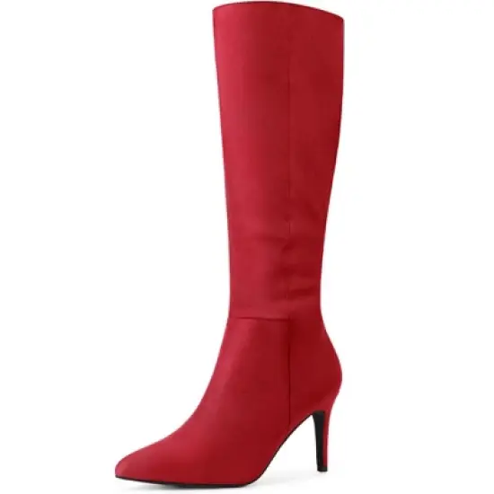 Perphy Women's Pointed Toe Side Zip Stiletto Heel Knee High Boots image {8}