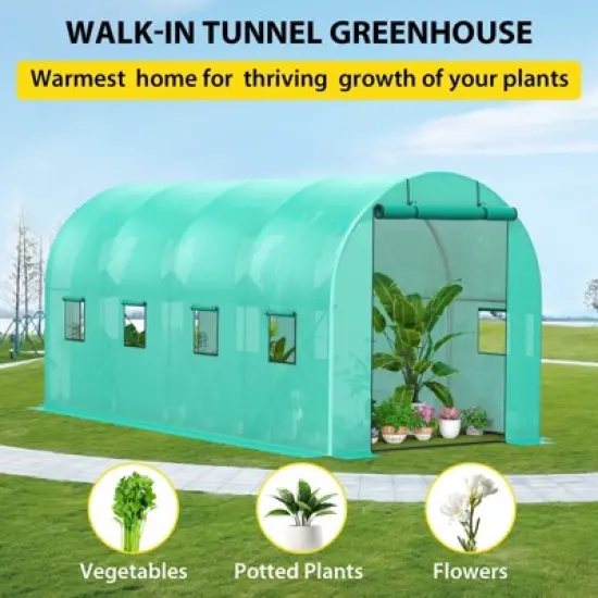 Walk-in Greenhouse, Galvanized Steel Frame with 6 Mesh Windows & Two Full Zipper Door image {2}