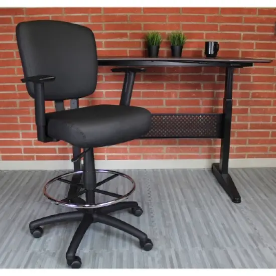 Modern Drafting Stool Black - Boss: Office Chair with Adjustable Arms & Footring image {1}