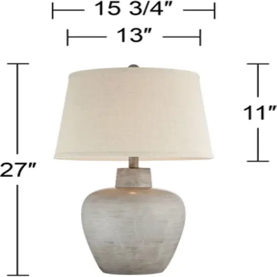 Regency Hill Glenn Rustic Country Cottage Table Lamps 27" Tall Set of 2 Brushed Gray Terra Cotta Beige Fabric Shade for Bedroom Living Room Nightstand image {5}
