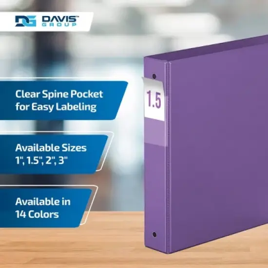 Davis Group 6pk 1.5" Premium Economy Round Ring Binder Purple: Hard Cover, 275 Sheet Capacity, 2 Pockets, Polypropylene image {4}