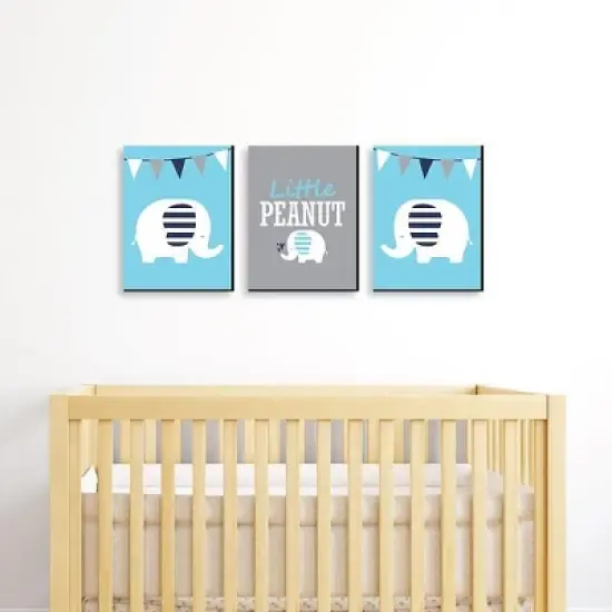 Big Dot of Happiness Blue Elephant - Baby Boy Nursery Wall Art and Kids Room Decorations - Gift Ideas - 7.5 x 10 inches - Set of 3 Prints image {1}