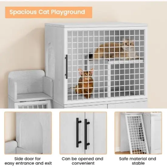 Modern 2 Tier Cat Litter Box Enclosure,Hidden Litter Box Furniture with Two Floors, Fits 22&rdquo; x 17&rdquo; Litter Box & Cat,Suitable for Living Room,Balcony image {1}