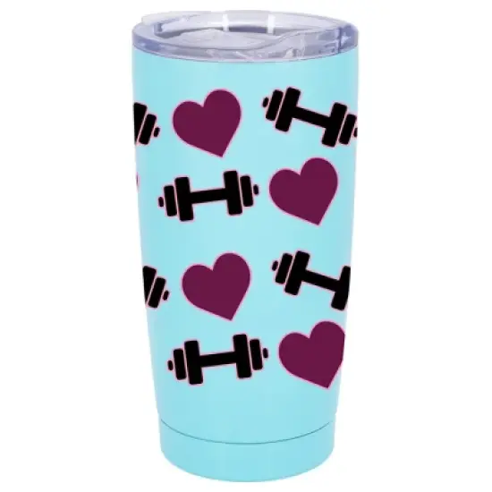 100 North 20 Ounce Stainless Steel On the Go Travel Tumbler With Push Top Lid, Hearts and Weights Teal image {5}