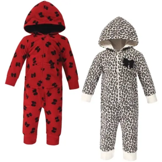 Little Treasure Baby Girl Fleece Jumpsuits and Coveralls 2pk, Leopard Bow image {2}