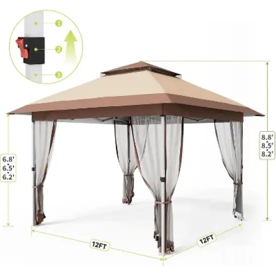 12x12 FT Waterproof Gazebo Tent with Double Roof & Mosquito Netting, Outdoor Canopy for Patio, Garden, Backyard, Easy Setup, Includes Carry Bag image {3}