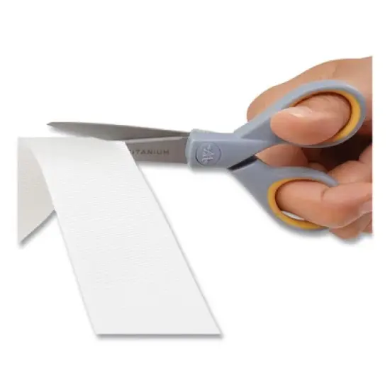 Westcott Titanium Bonded Scissors, 5" and 7" Long, 2.25" and 3.5" Cut Lengths, Gray/Yellow Straight Handles, 2/Pack image {3}