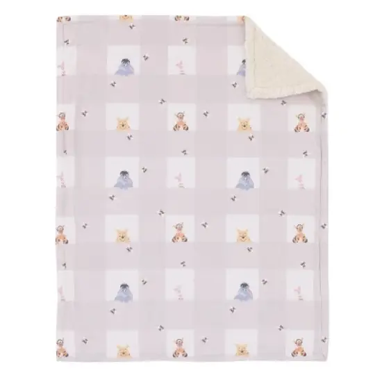 NoJo Disney Winnie the Pooh Hugs and Honeycombs Grey and White Plaid with Piglet, Tigger and Eeyore Super Soft Cuddly Plush Baby Blanket image {1}
