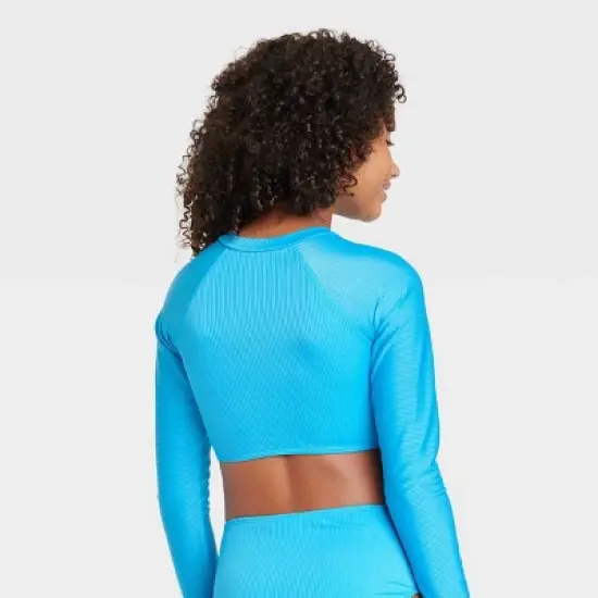 Girls' Cyber Long Sleeve Bikini Top - art class&trade; Turquoise Blue image {2}