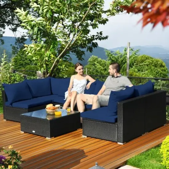 Costway 7PCS Patio Rattan Sofa Set Sectional Conversation Furniture Set Garden image {12}
