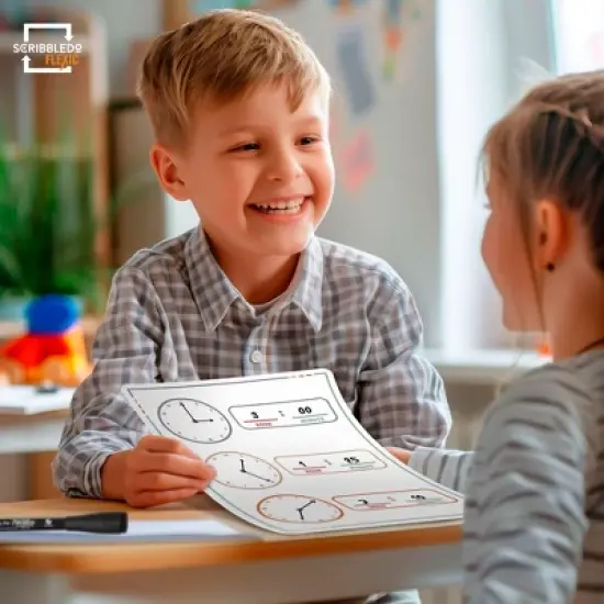 SCRIBBLEDO Telling Time 9"x12" Dry Erase Sheets Pack of 10 image {4}