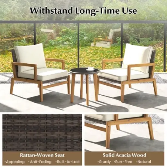Tangkula 3 PCS Patio Chair Set Wicker Chair & Side Table Set w/ Tempered Glass Tabletop image {7}