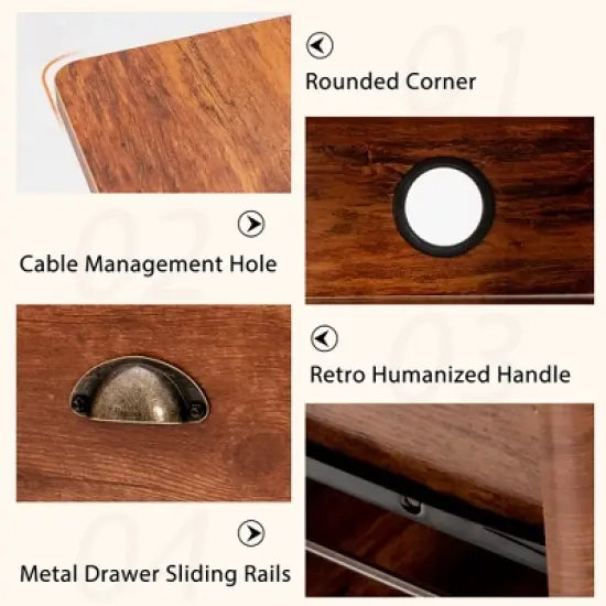 Costway Computer Desk PC Laptop Writing Table Workstation Student Study Furniture Rustic image {9}