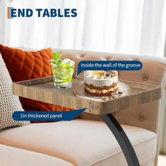 GustoWave C-Shaped Side Table With Wheels, 360&deg; Rotating Side Table With 2-Layer Storage Shelves, Adjustable Height, Suitable For Living Room, Bedroom image {2}