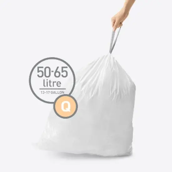 simplehuman Code Q 200 Count, Genuine Custom Fit Liners, Drawstring Trash Bags in Dispenser Packs, 30-35 Liter / 8-9 Gallon, White image {3}