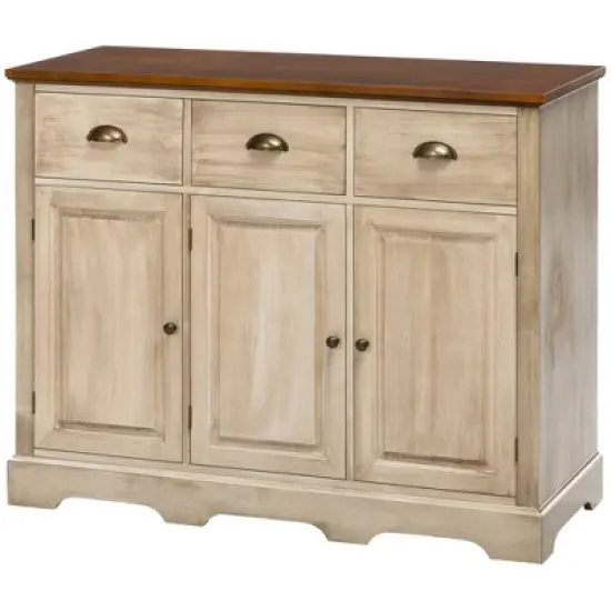 HOMCOM Sideboard Buffet Cabinet with Storage Drawers Adjustable Shelves Countertop Dining Room Cabinet Kitchen Buffet Living Room Furniture Natural image {3}