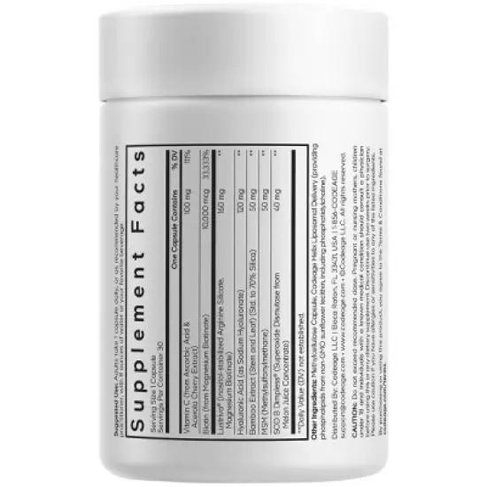 Codeage Hair Growth + Smooth Skin Max Vitamins Supplement - Hair Growth Health Skin Cellulite Support - Biotin, Vitamin C, MSM - 30 Capsules image {1}