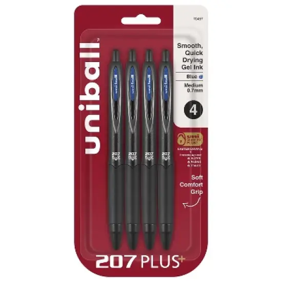 uni-ball uniball 207 Plus+ Retractable Gel Pens Medium Point 0.7mm Blue Ink 4/Pack (70457) image {9}