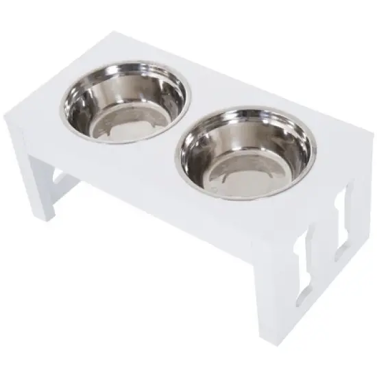 PawHut 23" Modern Decorative Dog Bone Wooden Heavy Duty Pet Food Bowl Elevated Feeding Station image {3}