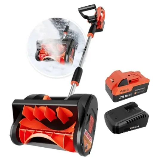 VOLTASK 24V Electric Snow Blower, 12-Inch Lightweight Snow Shovel Cordless with 4.0Ah Battery & Quick Charger Included for Walkways and Driveways image {7}