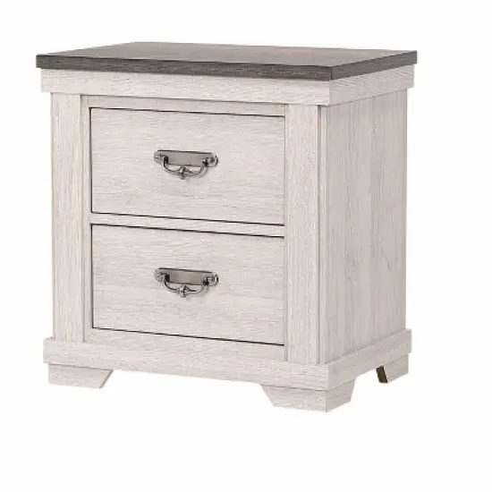 1pc Farmhouse Style Two Drawer Night Stand Nightstand End Table Beige Finish Rustic Bedroom Solid Wood Wooden Furniture image {1}