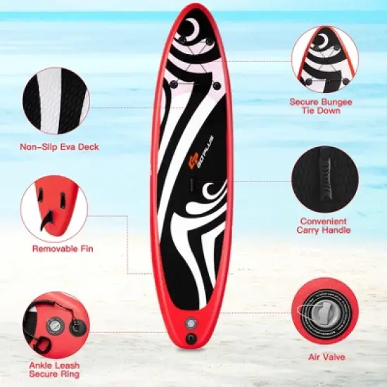 Costway 11' Inflatable Stand Up Paddle Board Surfboard W/Bag Aluminum Paddle Pump Red image {5}