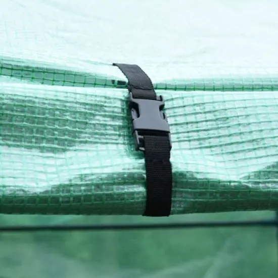 Outsunny Walk-in Greenhouse Outdoor 3 Tier 10 Shelf Warm House Garden Hexagonal Hot House with Roll-Up Zipper Door & Steel Frame image {7}